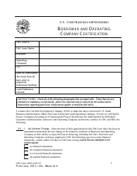 SBA Form 2289 Borrower and Operating Company Certification