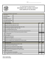 Document preview: SBA Form 2303 504 Debenture Closing Checklist for Complete File Review
