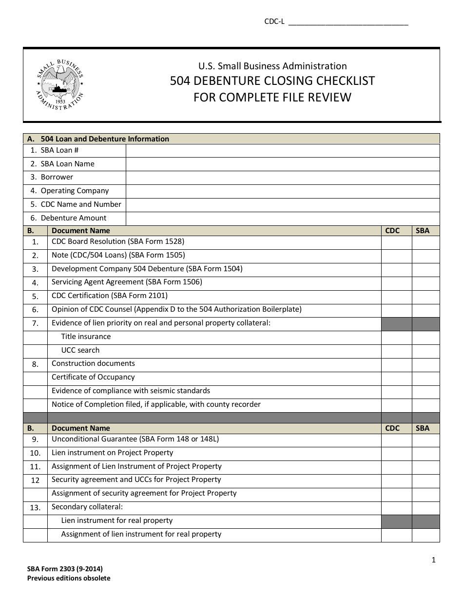 SBA Form 2303 Fill Out, Sign Online and Download Fillable PDF