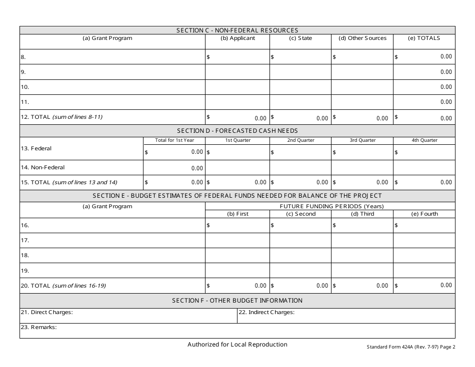 SBA Form 424A Budget Information - Non-construction Programs, Page 2