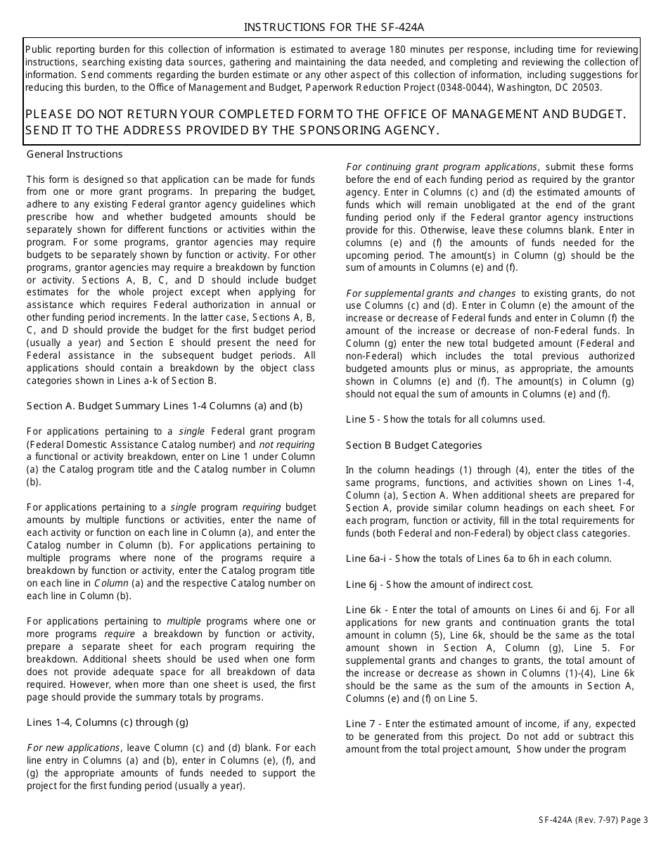 SBA Form 424A Budget Information - Non-construction Programs, Page 3