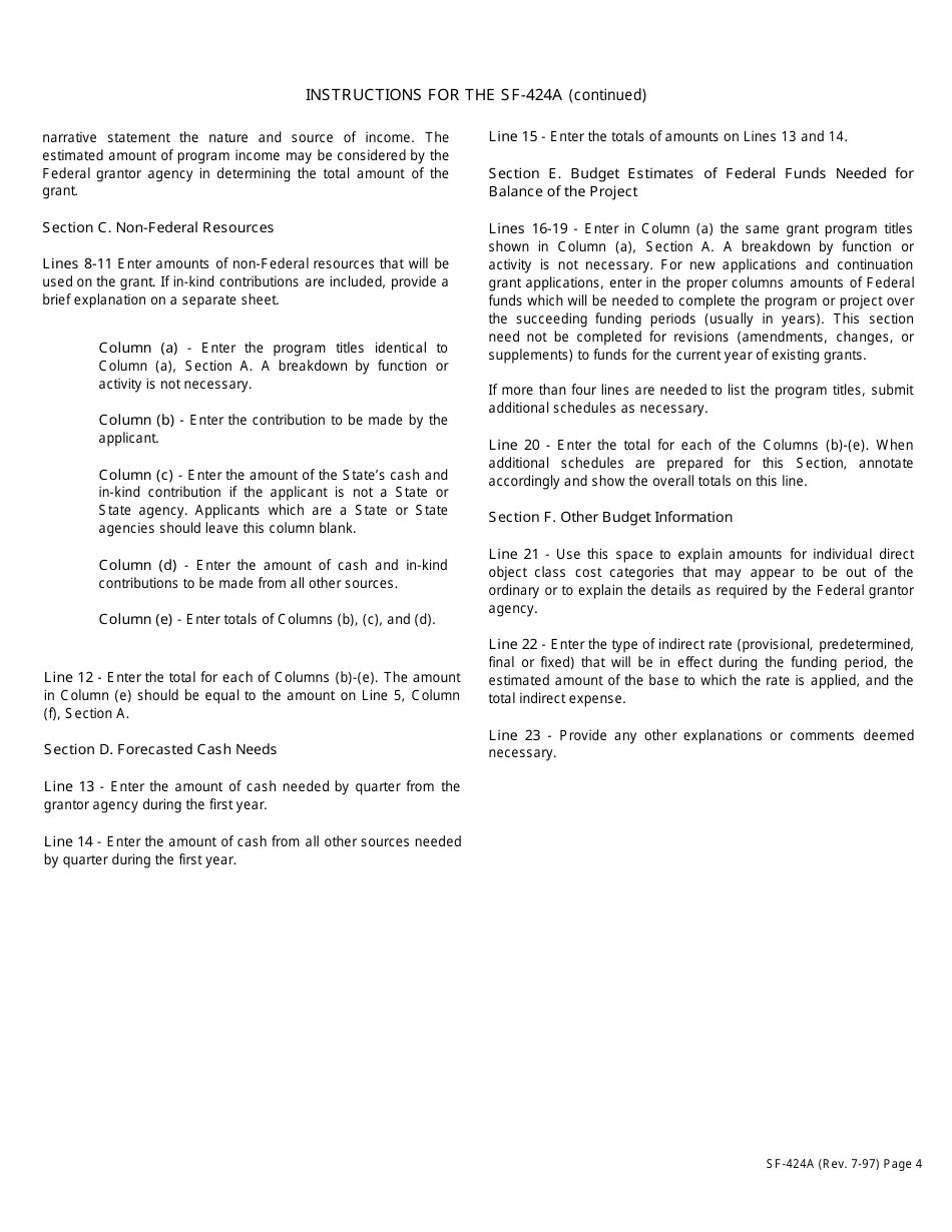 SBA Form 424A Budget Information - Non-construction Programs, Page 4