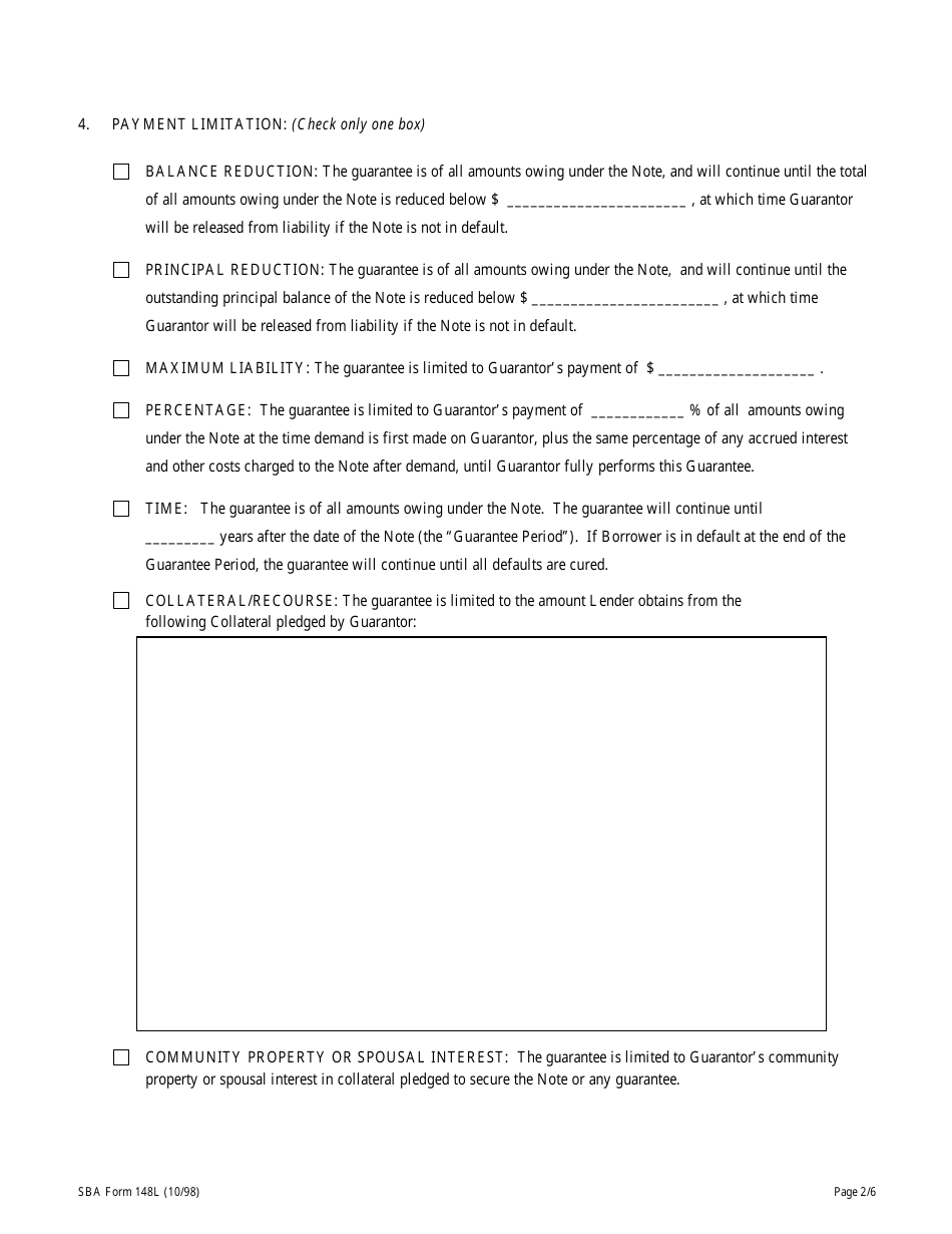 SBA Form 148L Unconditional Limited Guarantee, Page 2