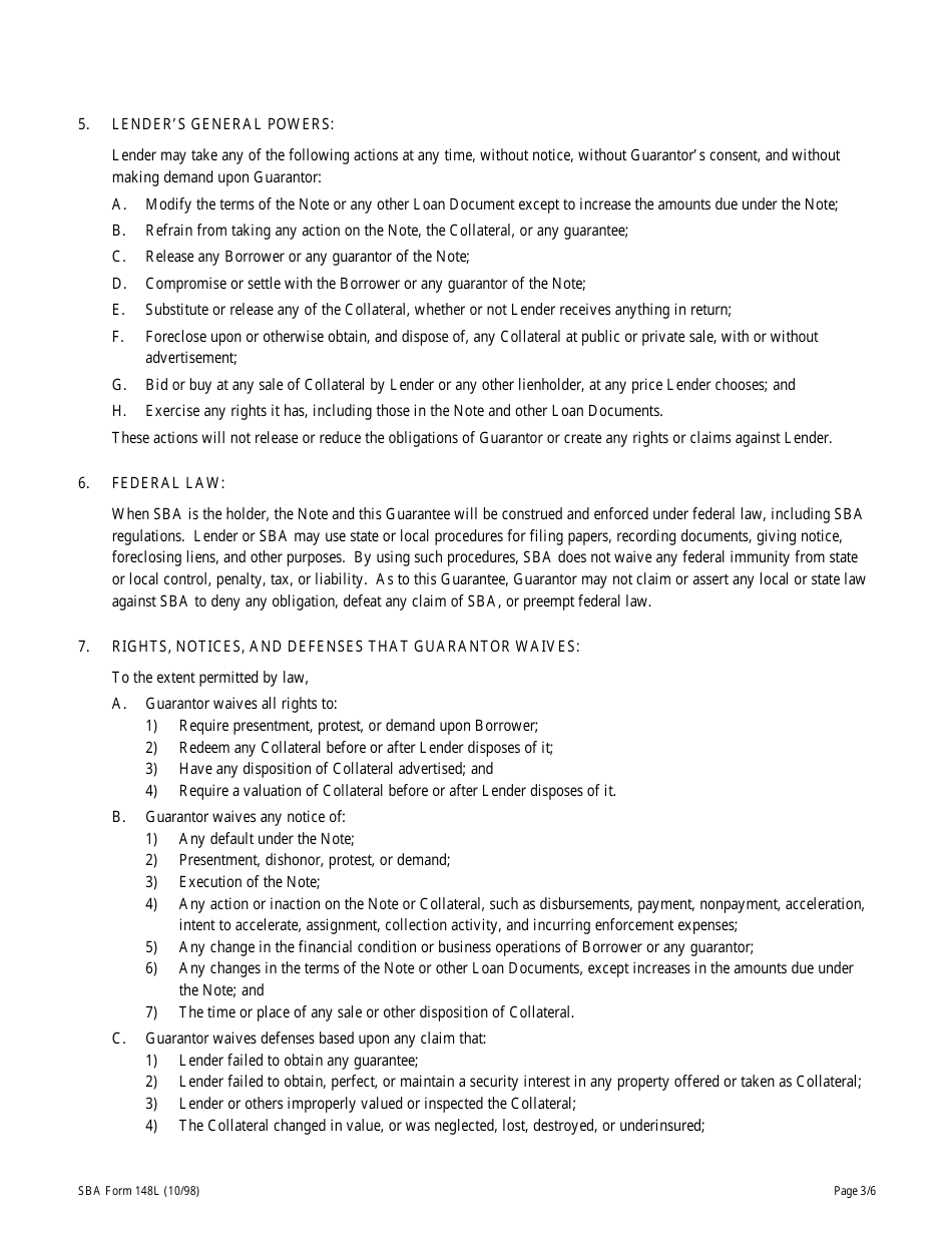 SBA Form 148L Unconditional Limited Guarantee, Page 3