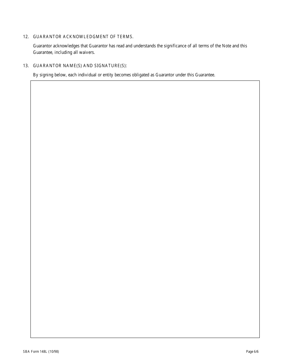 SBA Form 148L Unconditional Limited Guarantee, Page 6