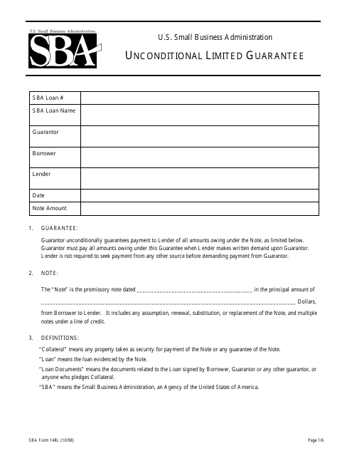 SBA Form 148L  Printable Pdf