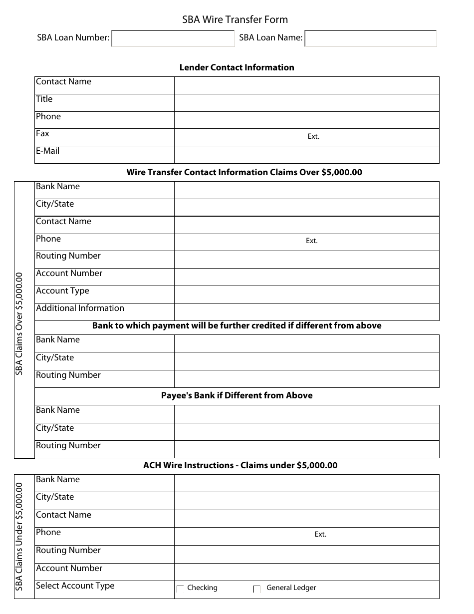 SBA Wire Transfer Form, Page 1