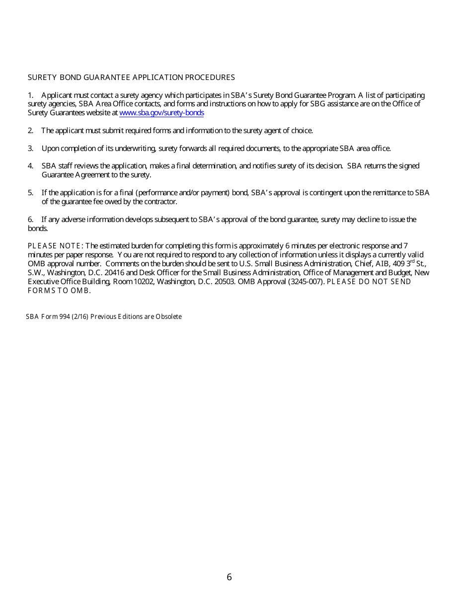 SBA Form 994 - Fill Out, Sign Online And Download Fillable PDF ...