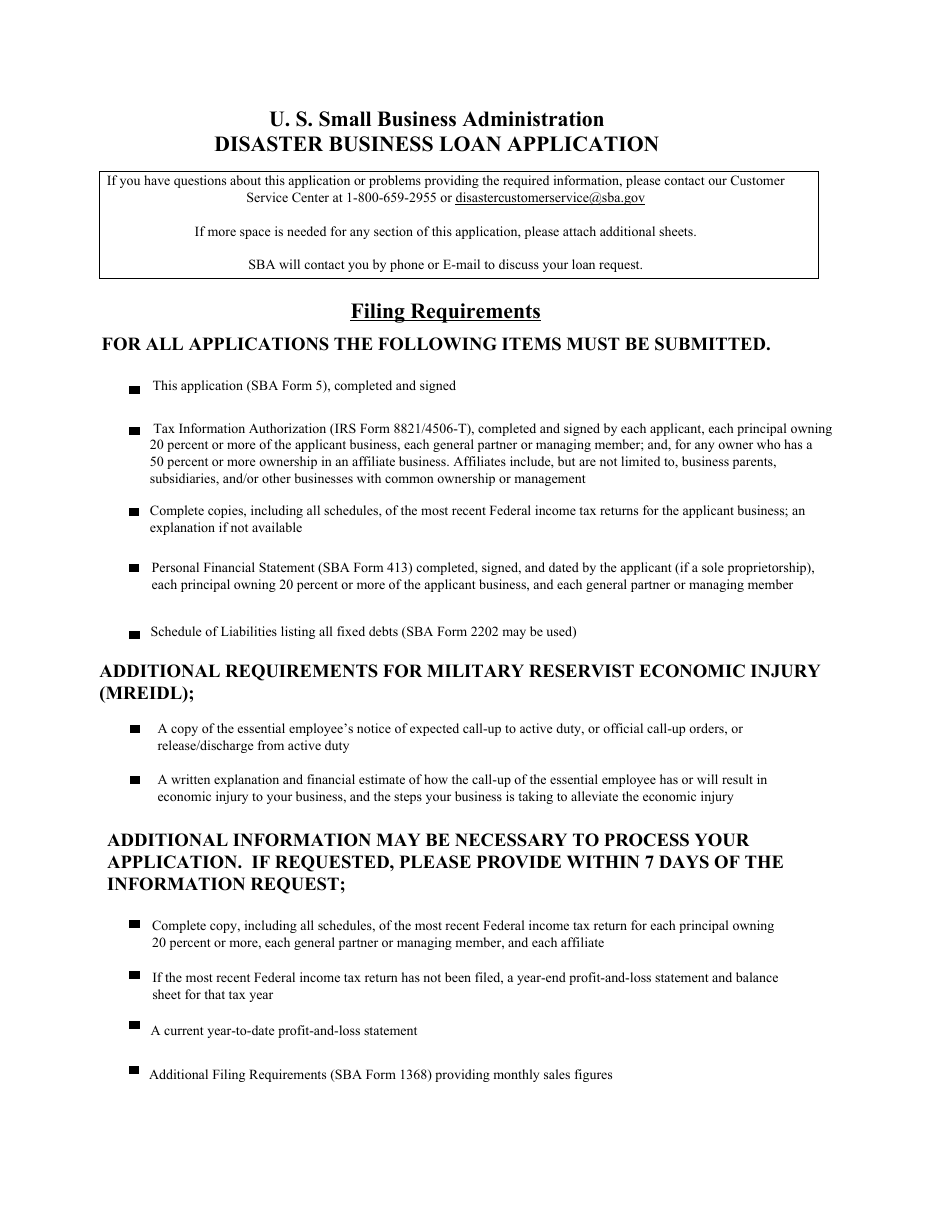 SBA Form 5 Disaster Business Loan Application, Page 3