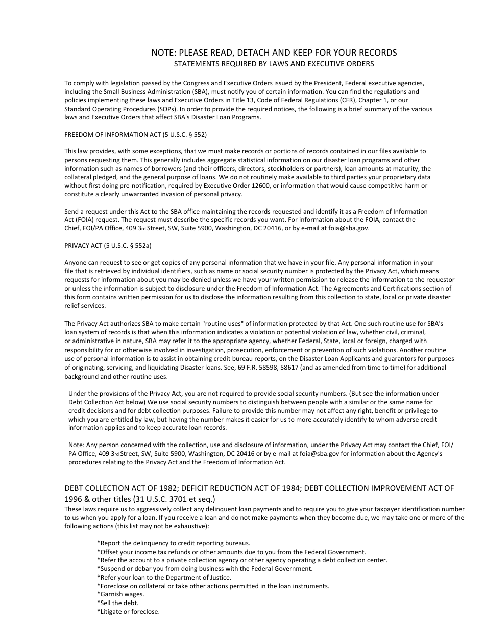 SBA Form 5 Disaster Business Loan Application, Page 4