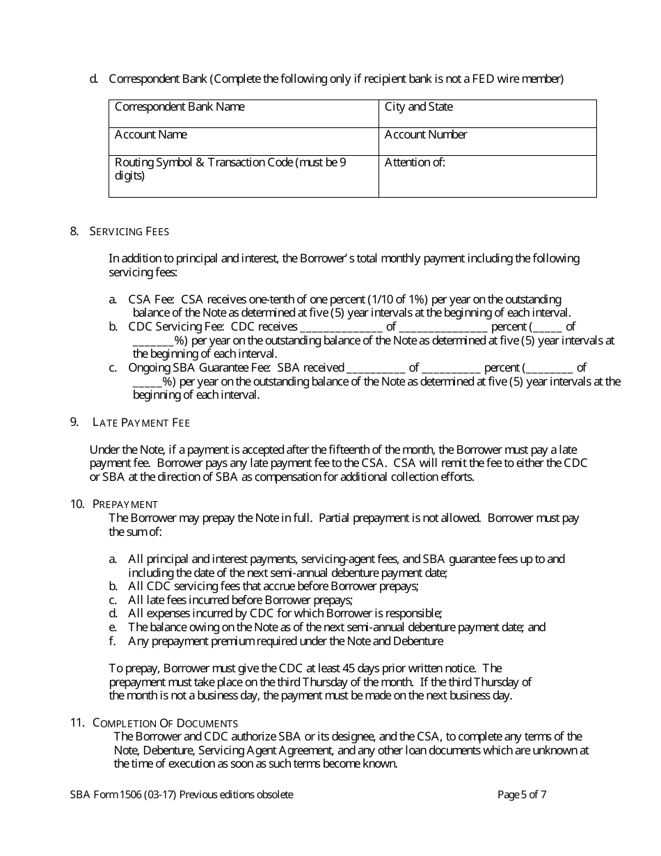 SBA Form 1506 Servicing Agent Agreement, Page 5