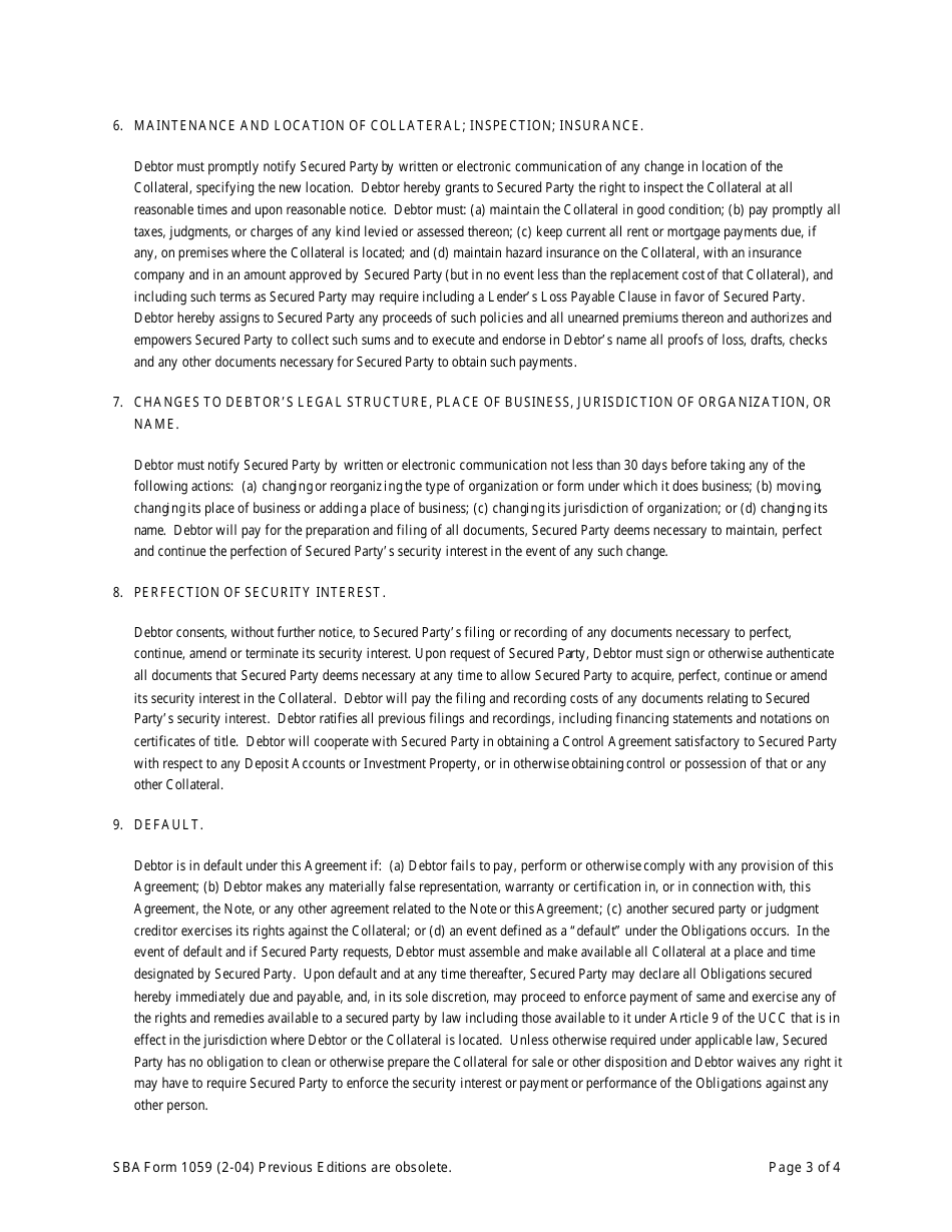 SBA Form 1059 Security Agreement, Page 3