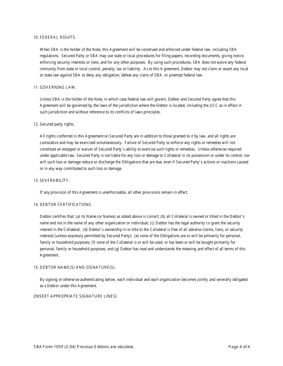 SBA Form 1059 Fill Out Sign Online and Download Fillable PDF