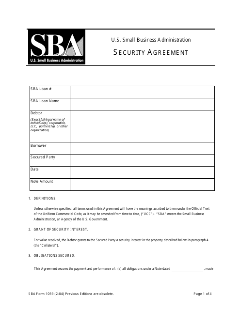 SBA Form 1059  Printable Pdf