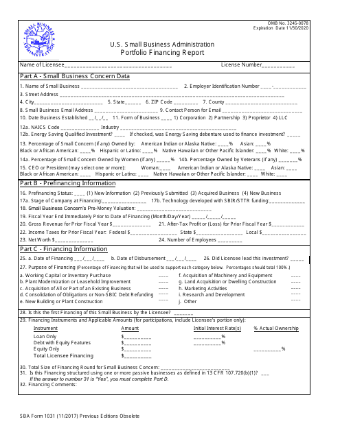 SBA Form 1031  Printable Pdf