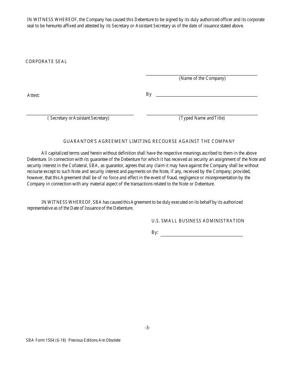 SBA Form 1504 Development Company 504 Debenture, Page 3