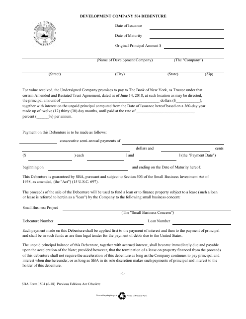 SBA Form 1504  Printable Pdf