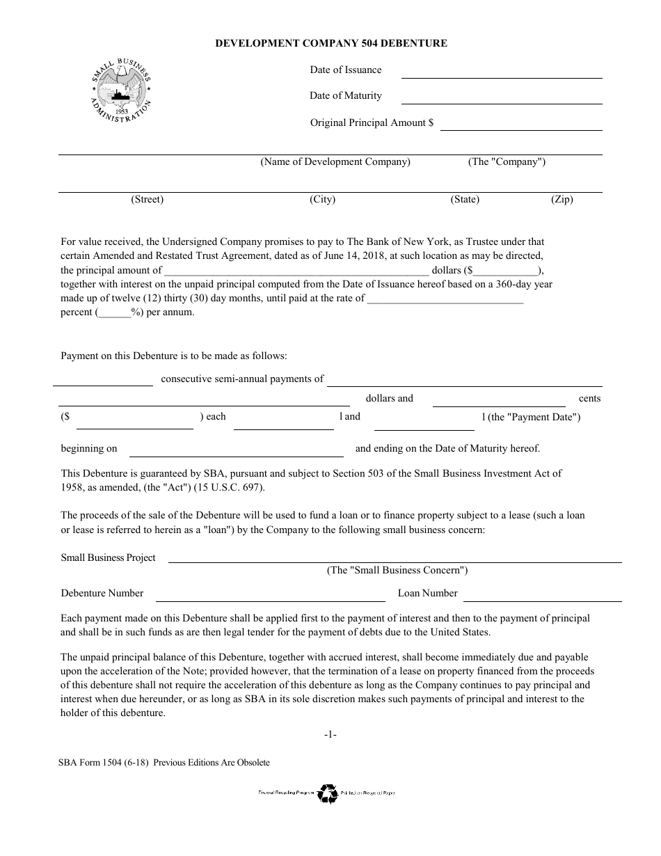 SBA Form 1504 Fill Out, Sign Online and Download Fillable PDF