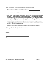 SBA Form 2416 Lender Certification for Refinanced Loan, Page 2
