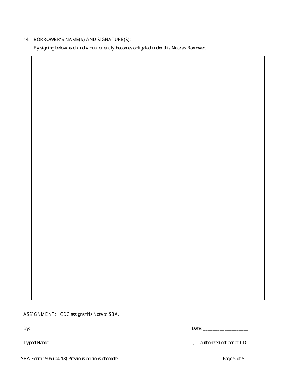 SBA Form 1505 Note (CDC / 504 Loans), Page 5