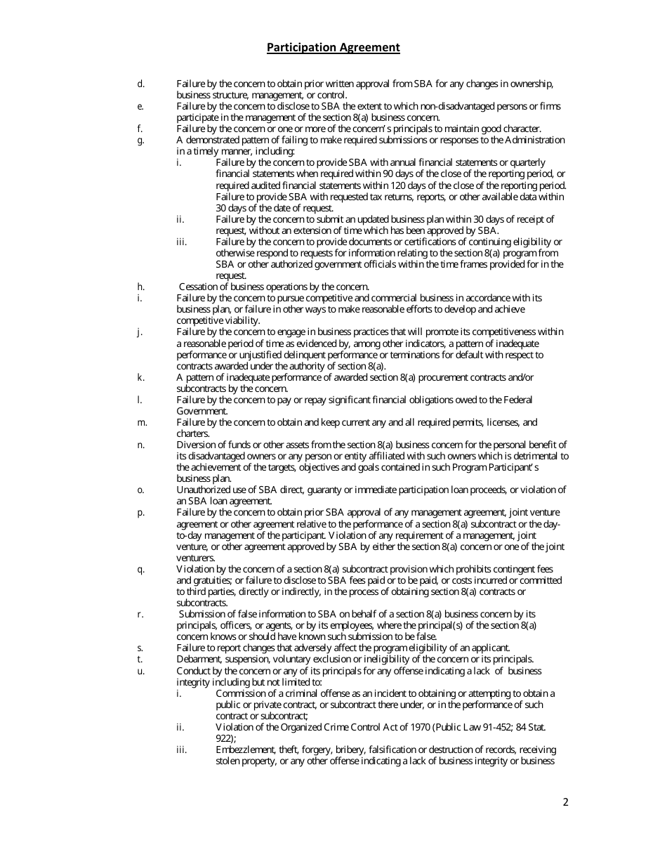 Participation Agreement Form, Page 2