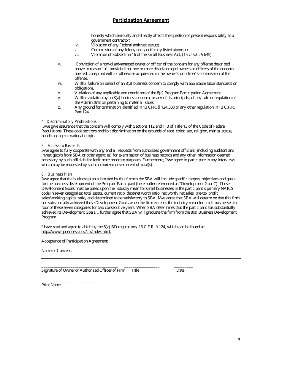 Participation Agreement Form, Page 3