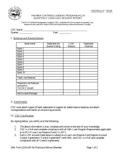 SBA Form 2233  Printable Pdf