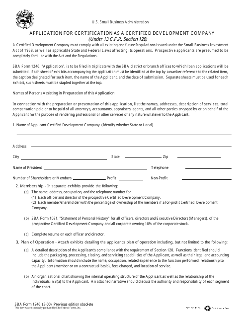 SBA Form 1246  Printable Pdf