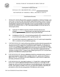 SBA Form 1528 Resolution of the Board of Directors