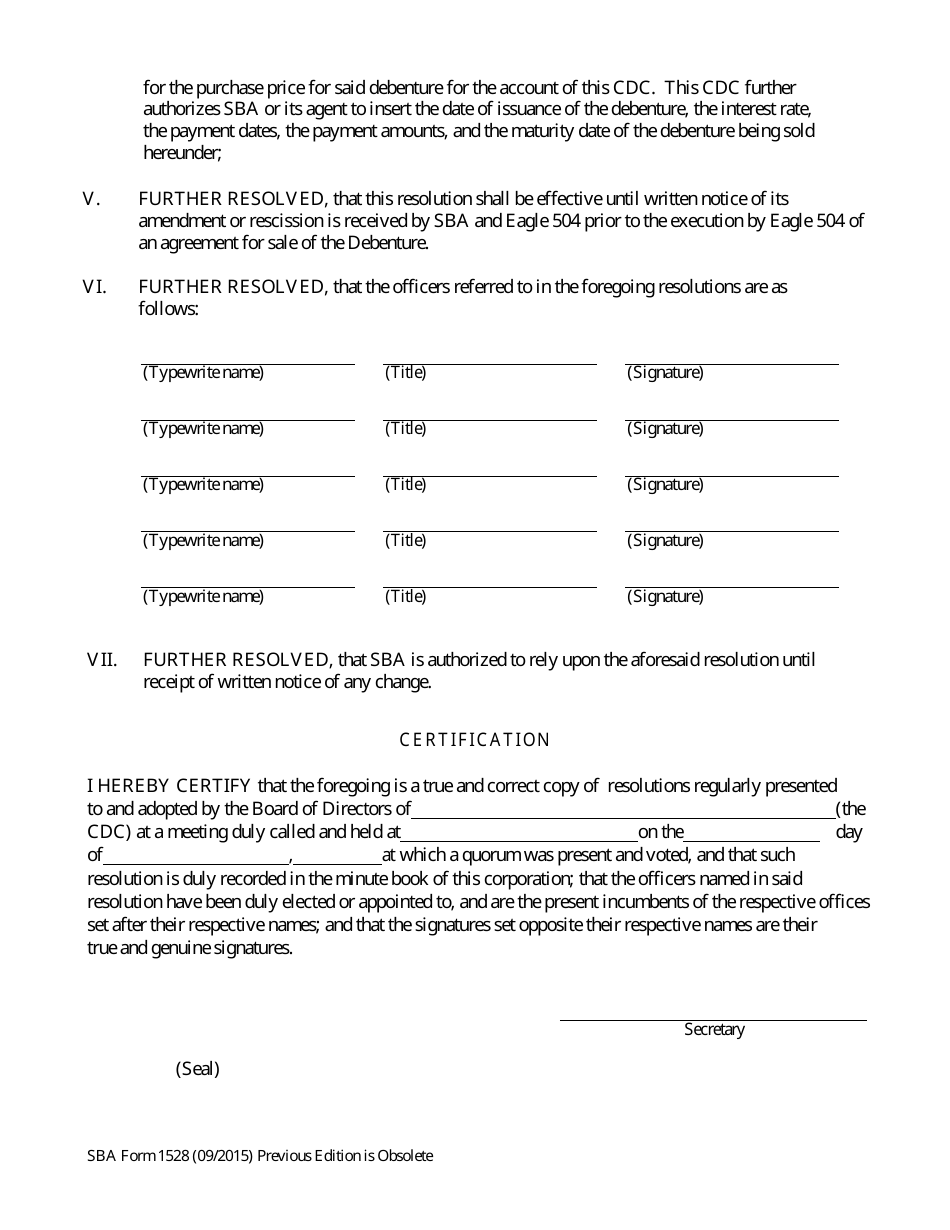 SBA Form 1528 - Fill Out, Sign Online and Download Fillable PDF ...