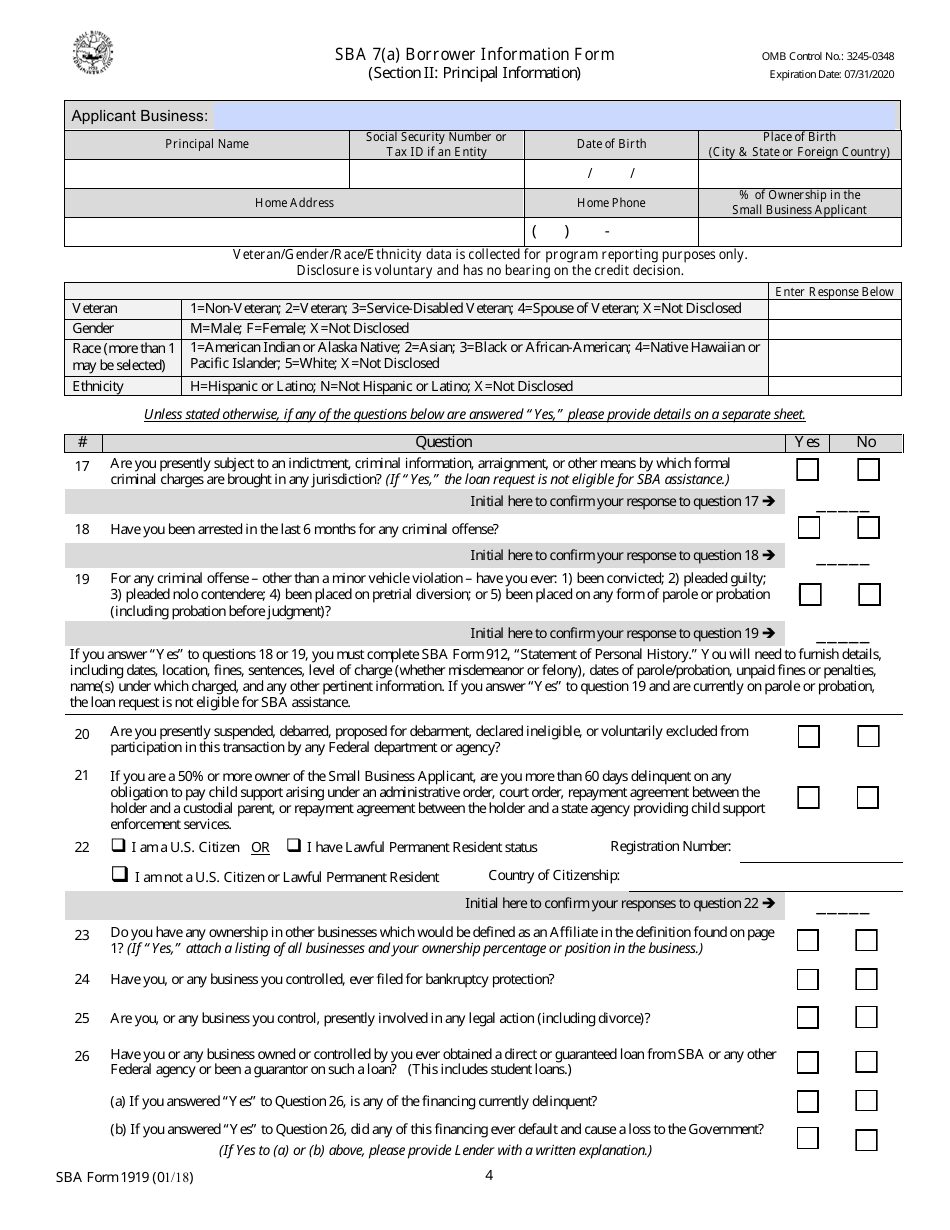 SBA Form 1919 - Fill Out, Sign Online and Download Fillable PDF ...