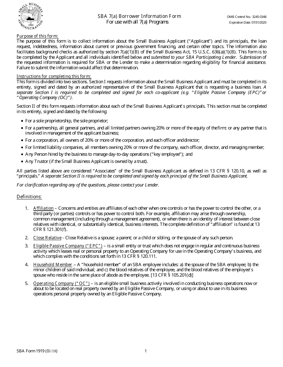 SBA Form 1919 - Fill Out, Sign Online and Download Fillable PDF ...
