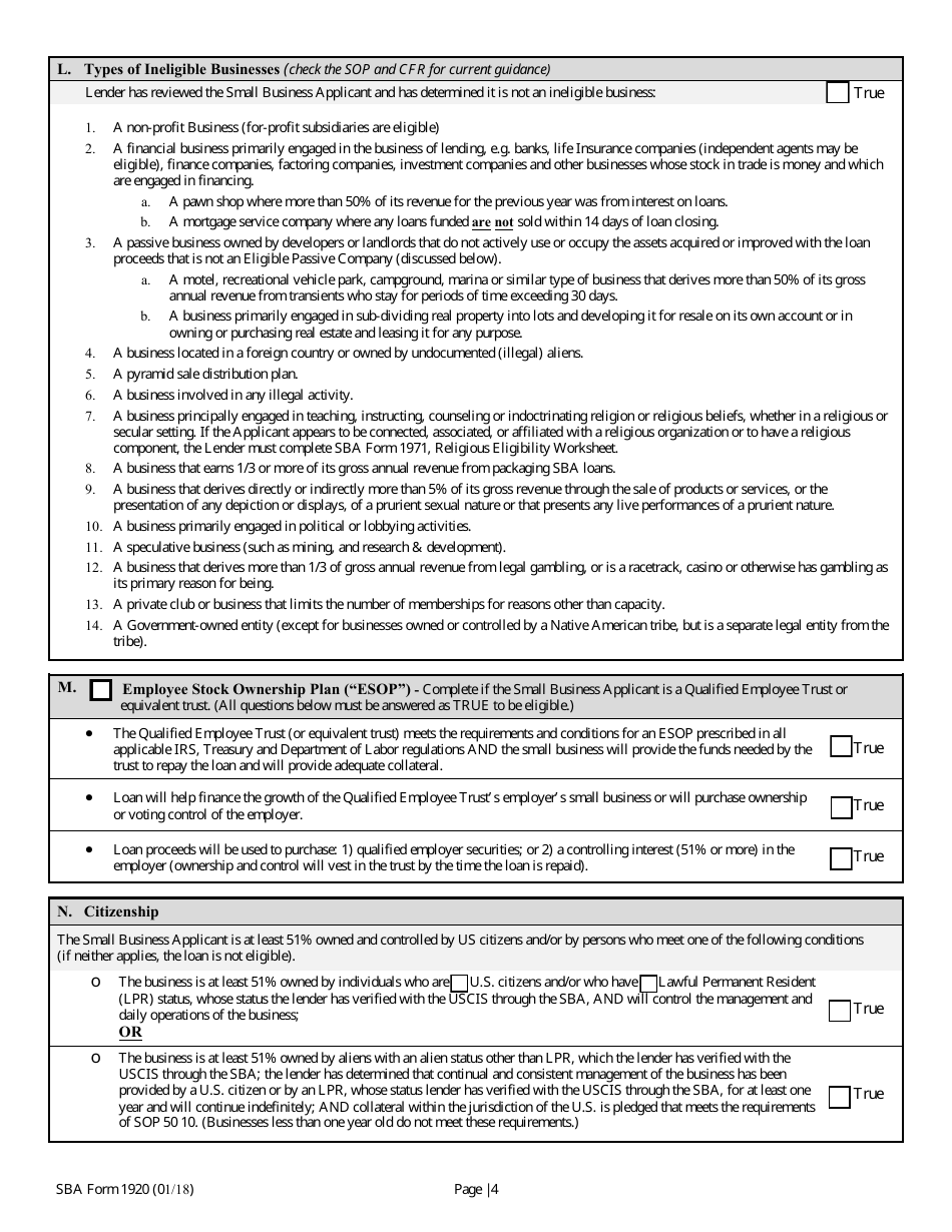 SBA Form 1920 - Fill Out, Sign Online and Download Fillable PDF ...