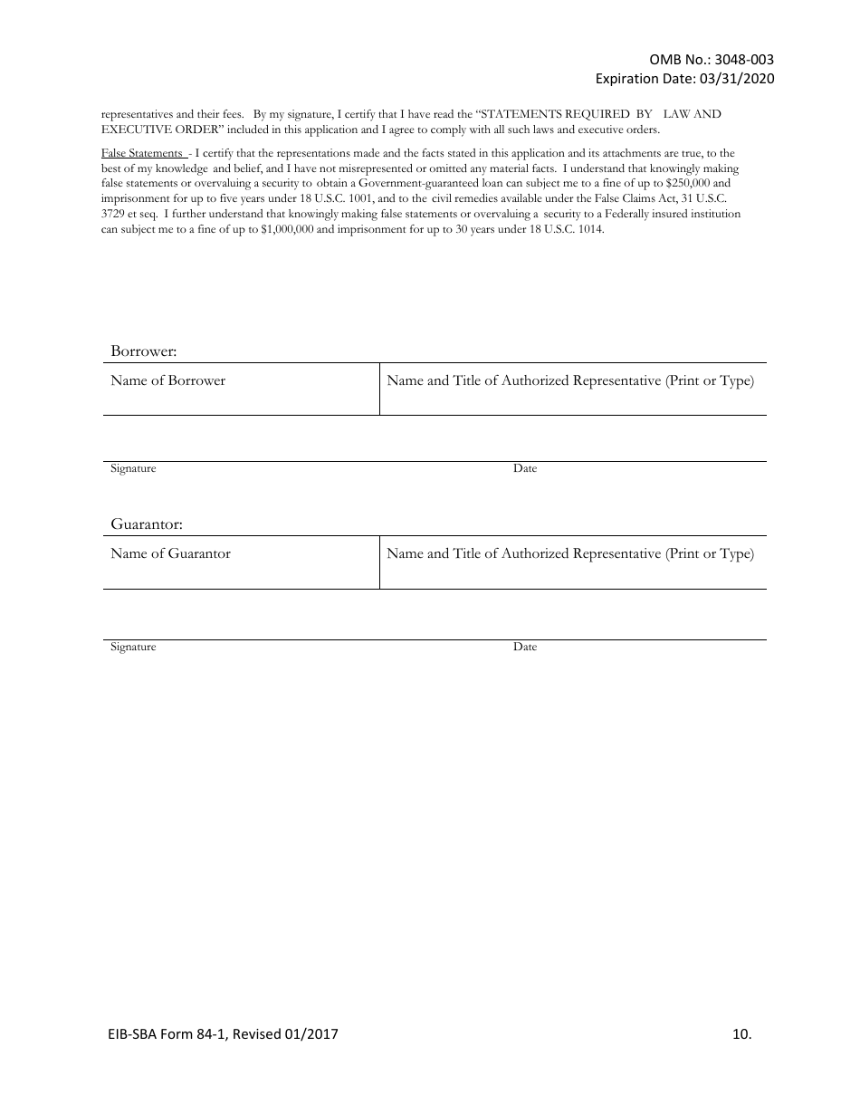 SBA Form 84-1 Joint Application for Export Working Capital Guarantee, Page 10