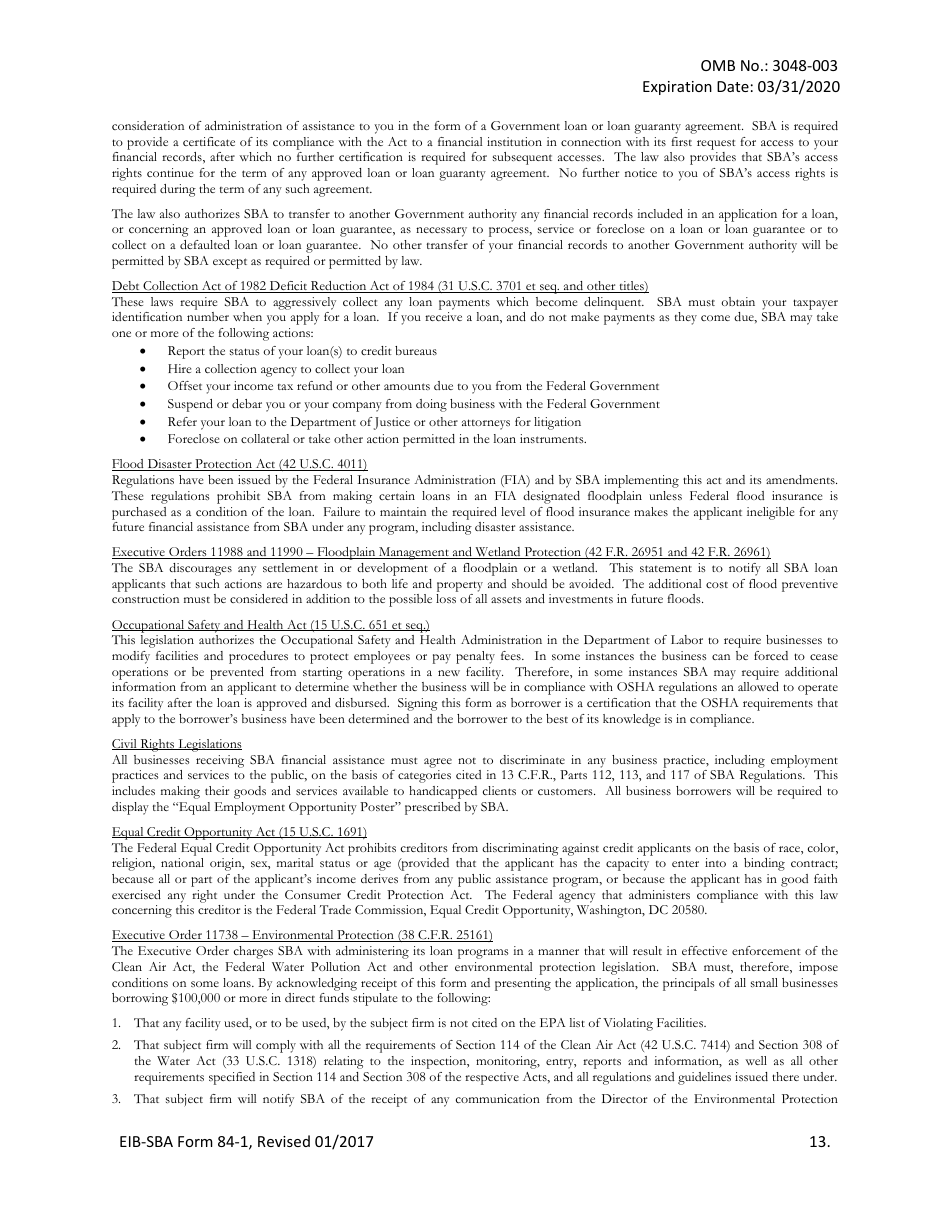 SBA Form 84-1 Joint Application for Export Working Capital Guarantee, Page 13