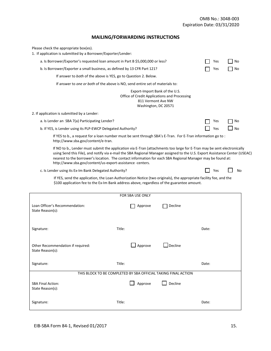 SBA Form 84-1 Joint Application for Export Working Capital Guarantee, Page 15