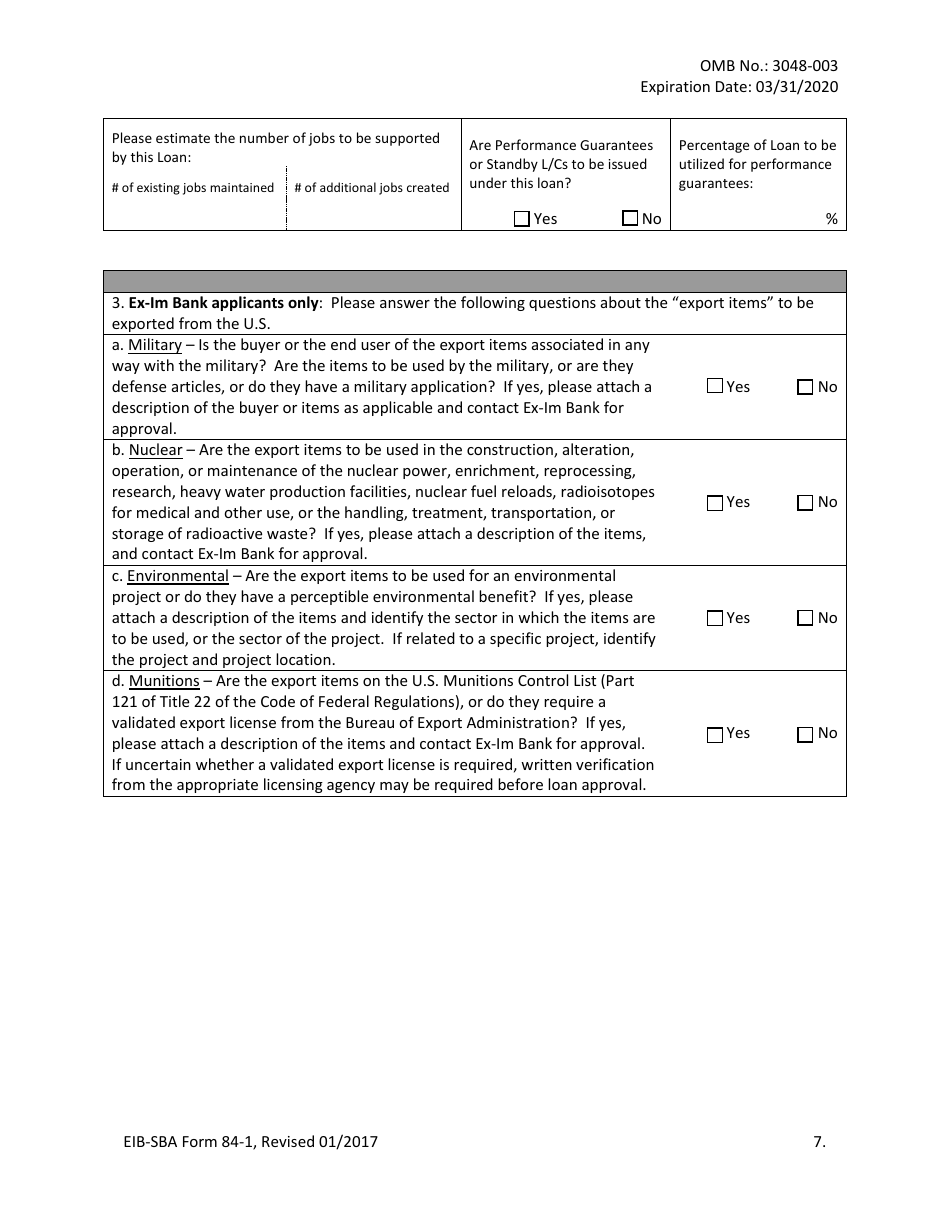 SBA Form 84-1 Joint Application for Export Working Capital Guarantee, Page 7