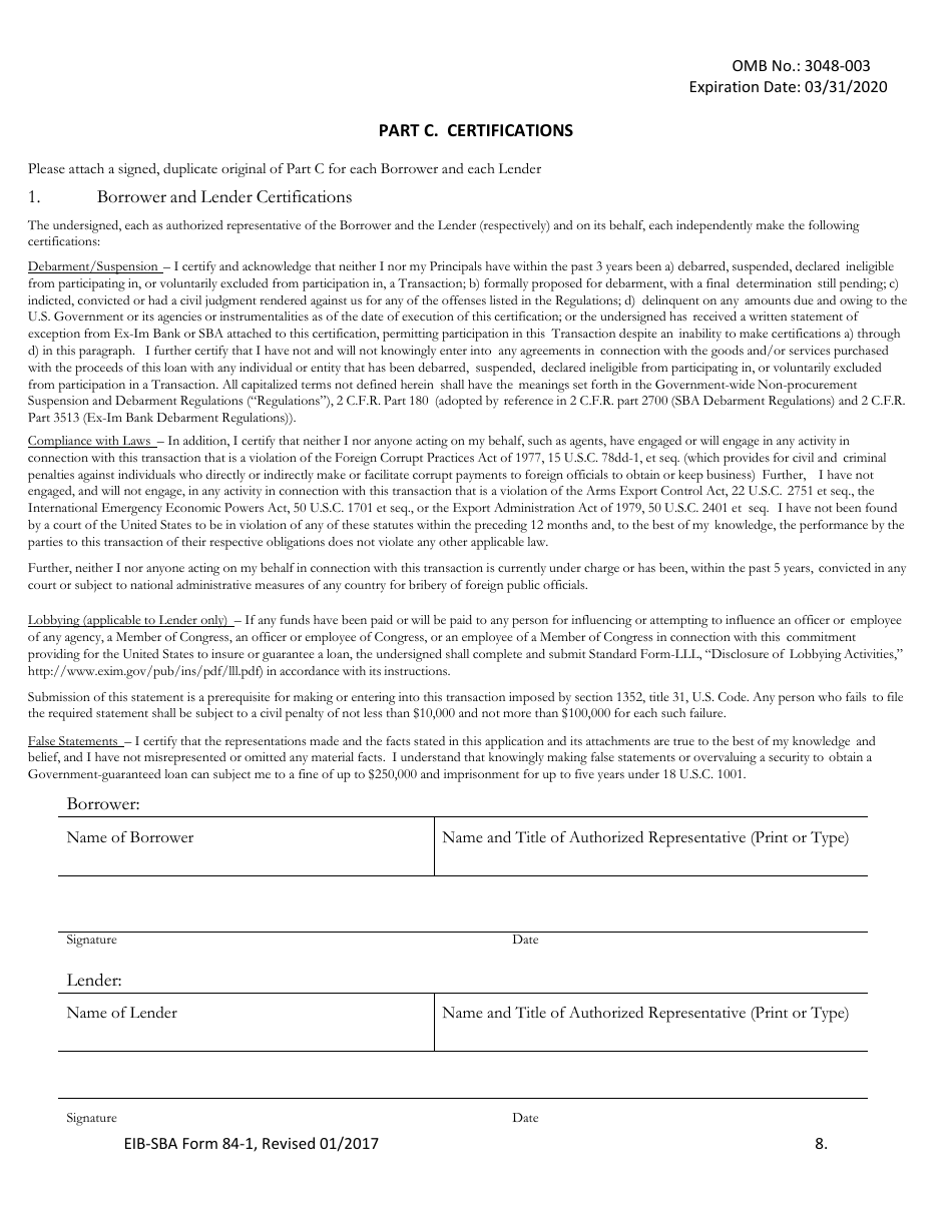 SBA Form 84-1 Joint Application for Export Working Capital Guarantee, Page 8