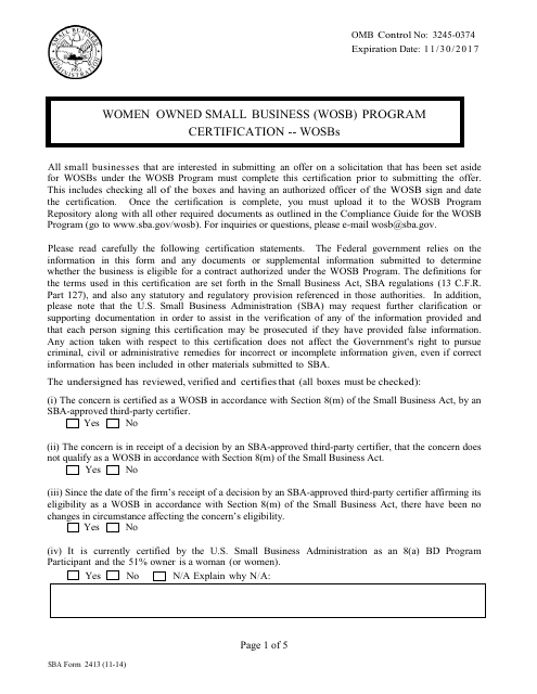 SBA Form 2413  Printable Pdf