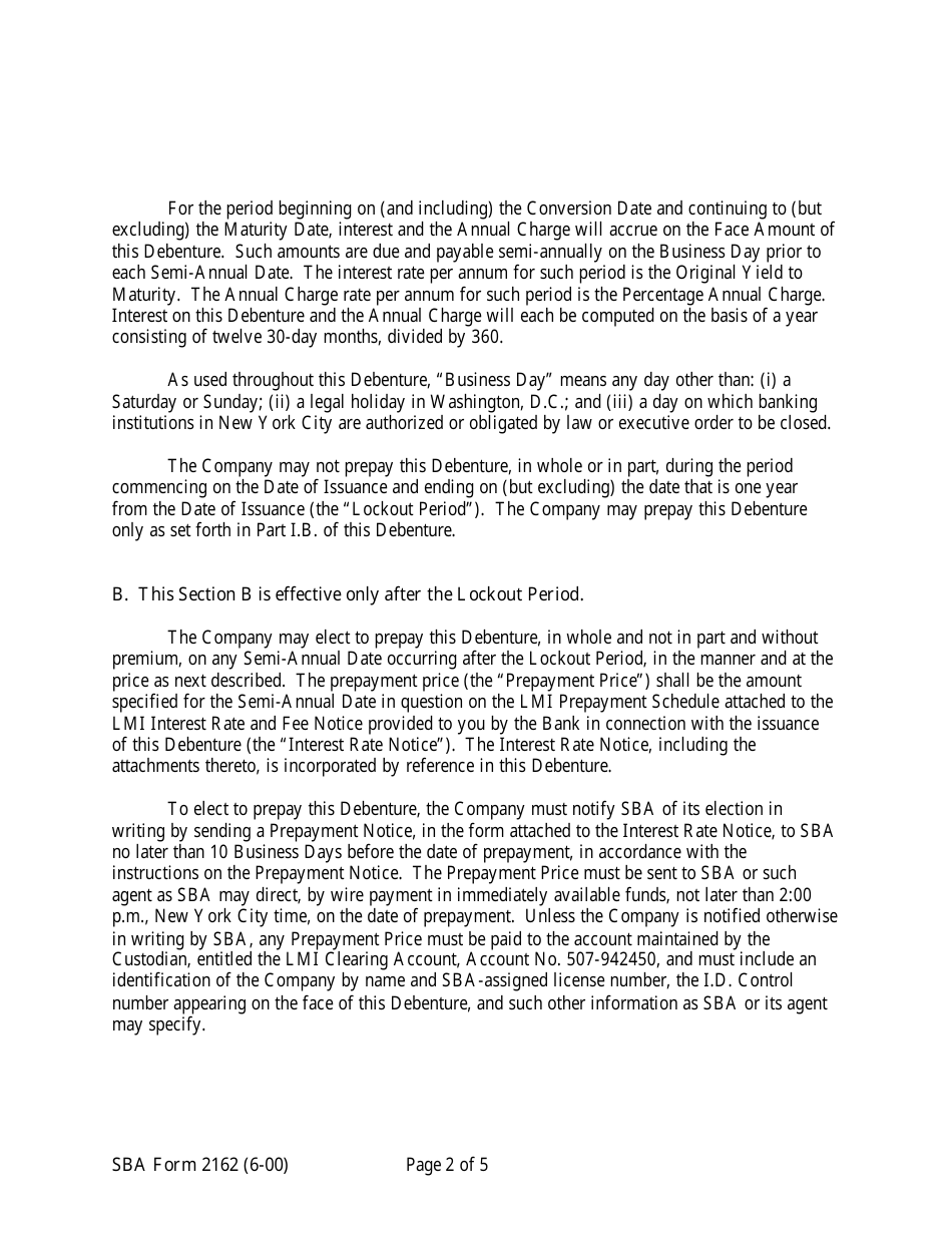 SBA Form 2162 Lmi Debenture (Ten-Year Debenture), Page 2