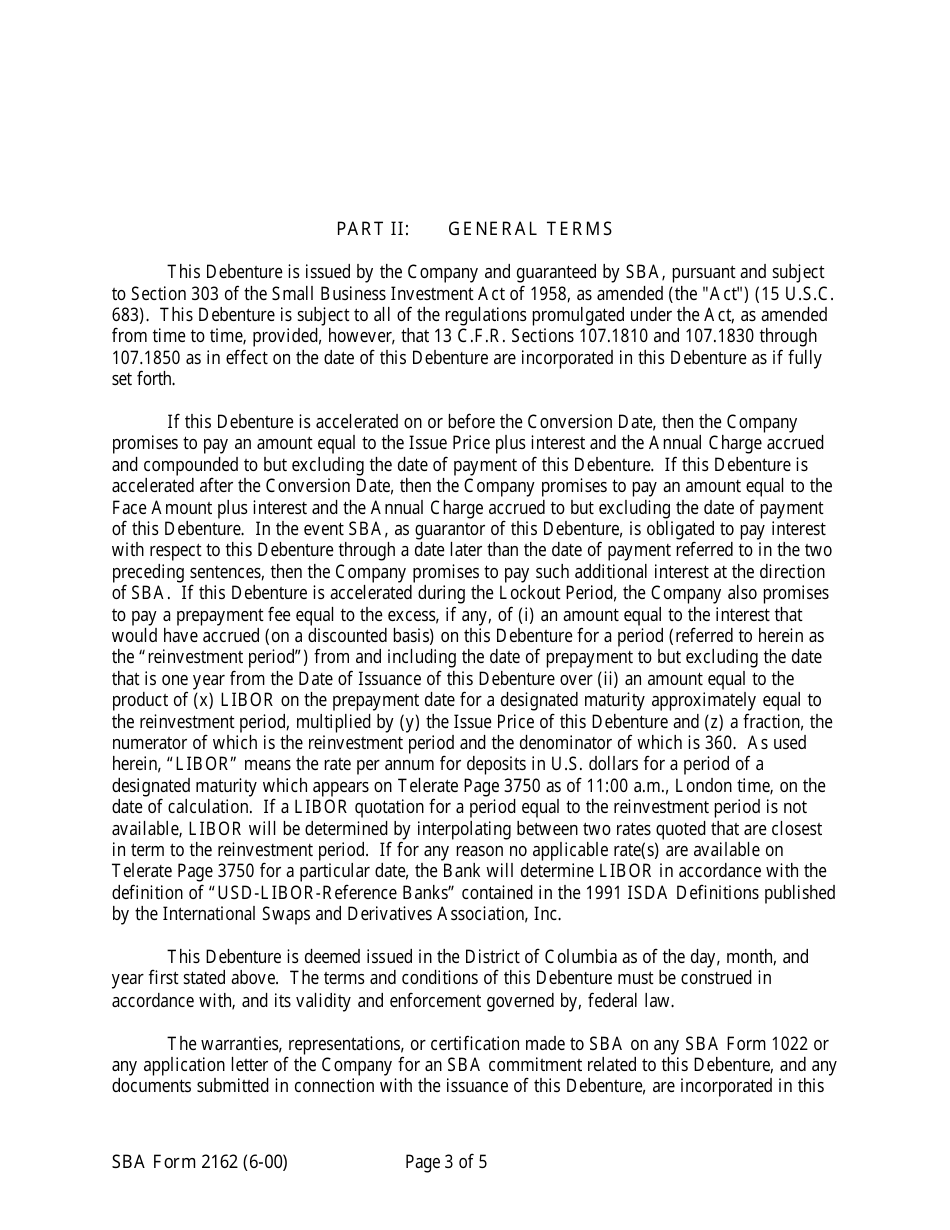 SBA Form 2162 Lmi Debenture (Ten-Year Debenture), Page 3