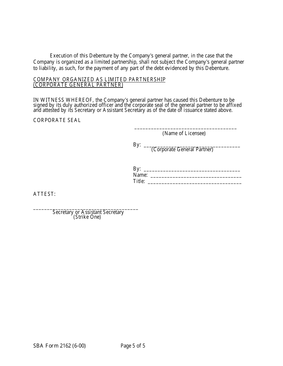 SBA Form 2162 Lmi Debenture (Ten-Year Debenture), Page 5