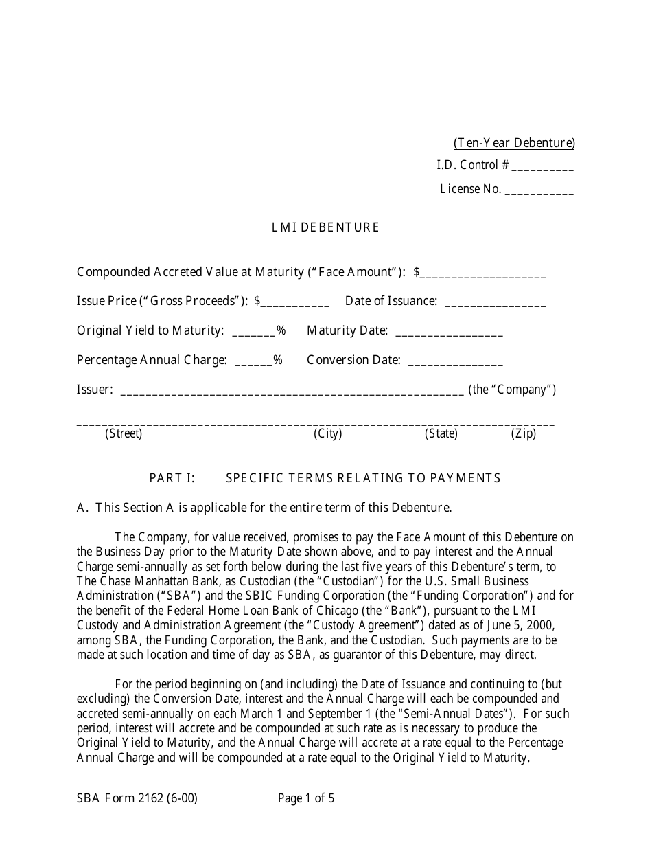 SBA Form 2162 Download Printable PDF or Fill Online Lmi Debenture (Ten