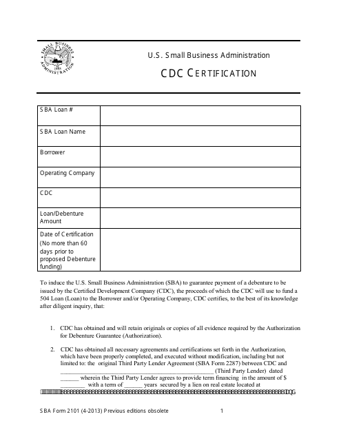 SBA Form 2101  Printable Pdf
