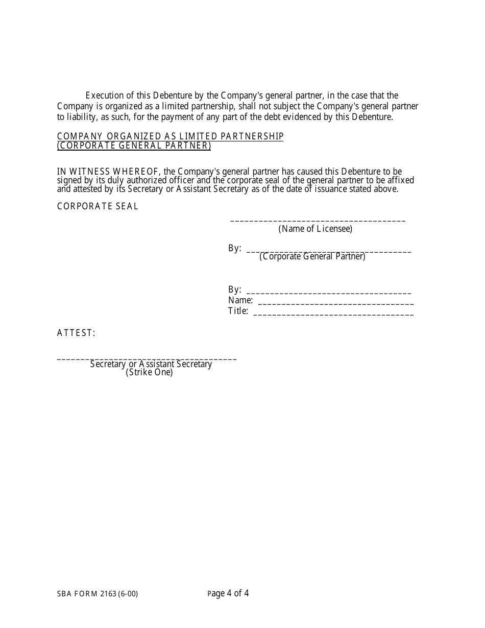 SBA Form 2163 Lmi Debenture (Five-Year Debenture), Page 4