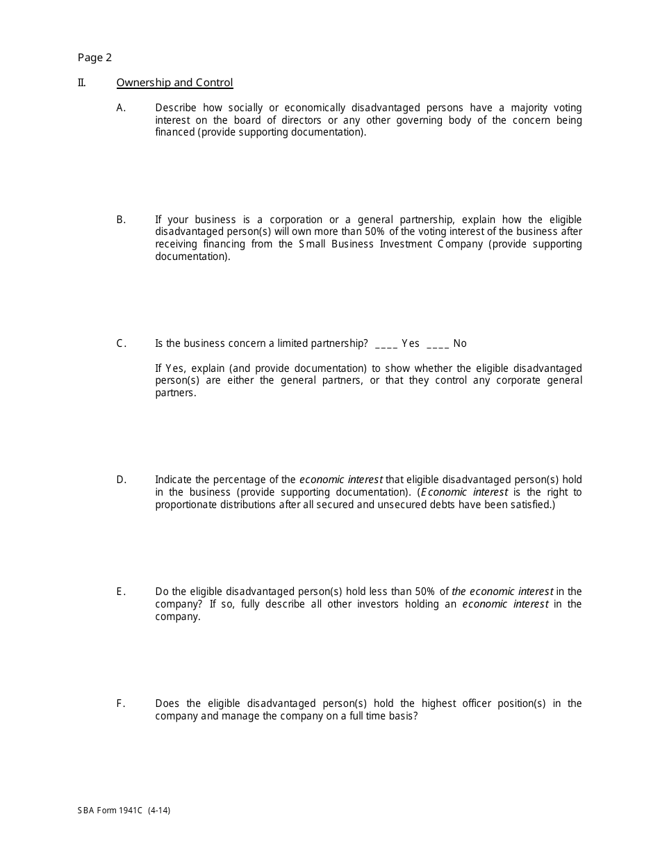 SBA Form 1941C Financing Eligibility Statement - economic Disadvantage, Page 2