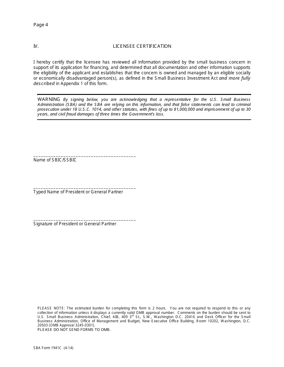 SBA Form 1941C Financing Eligibility Statement - economic Disadvantage, Page 4