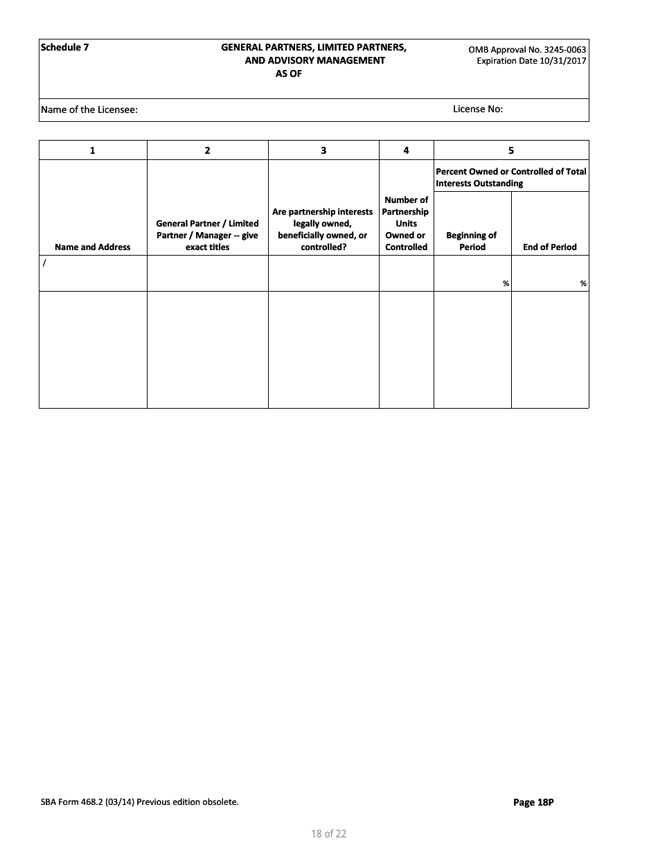 SBA Form 468.2 Partnership Annual Financial Report, Page 18
