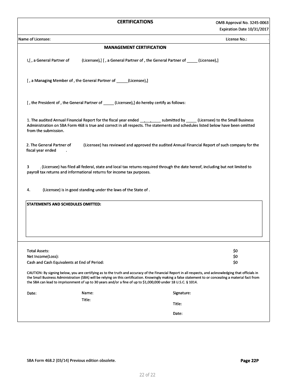 SBA Form 468.2 Partnership Annual Financial Report, Page 22