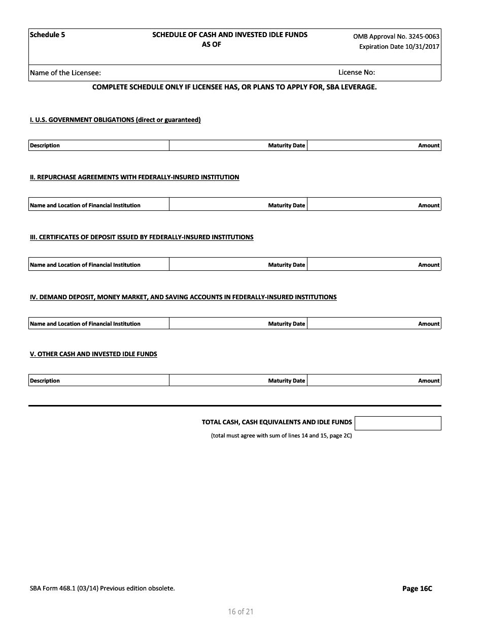SBA Form 468.1 Corporate Annual Financial Report, Page 16